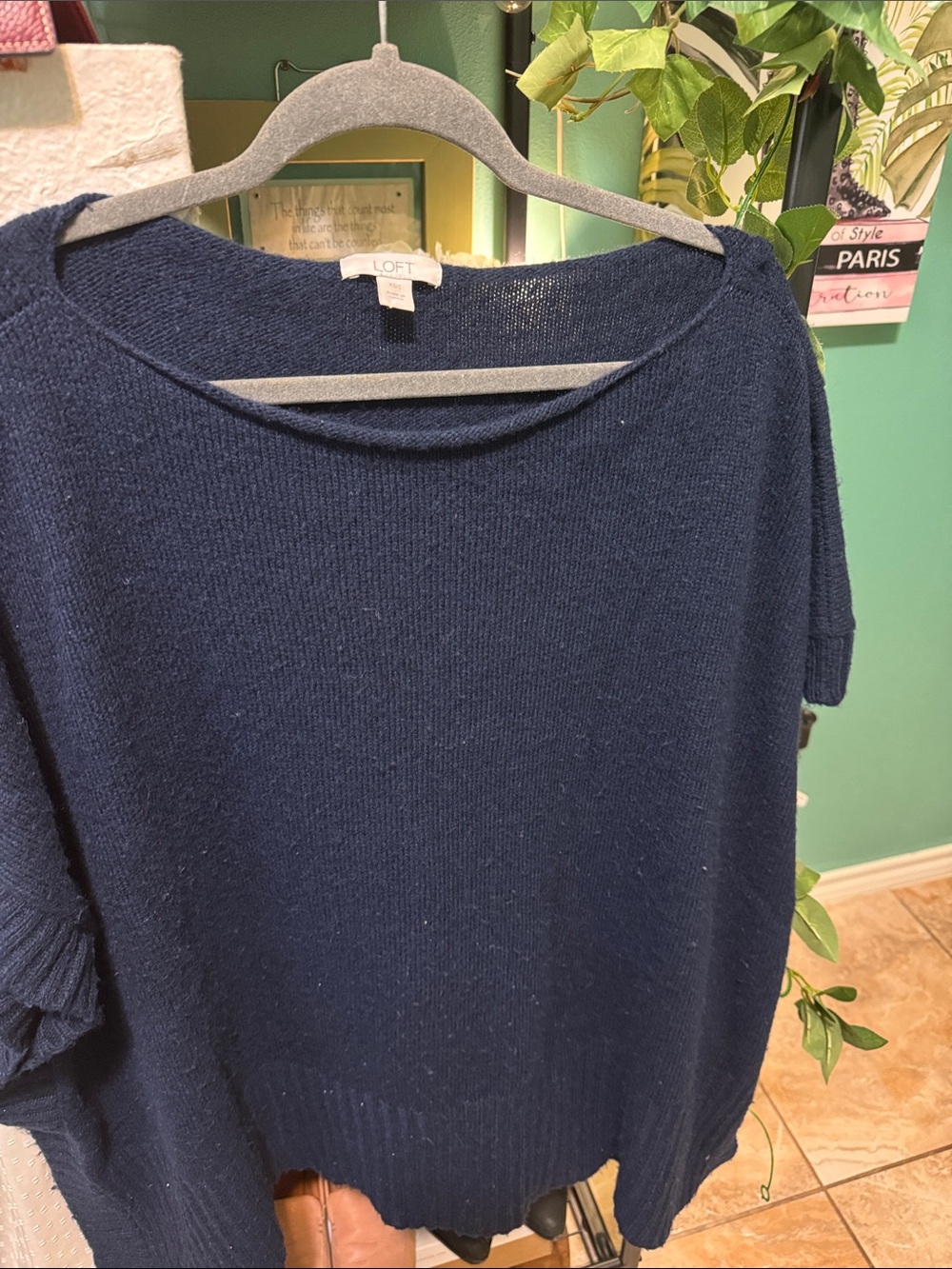 LOFT Navy Short-Sleeve Crewneck Knit Top